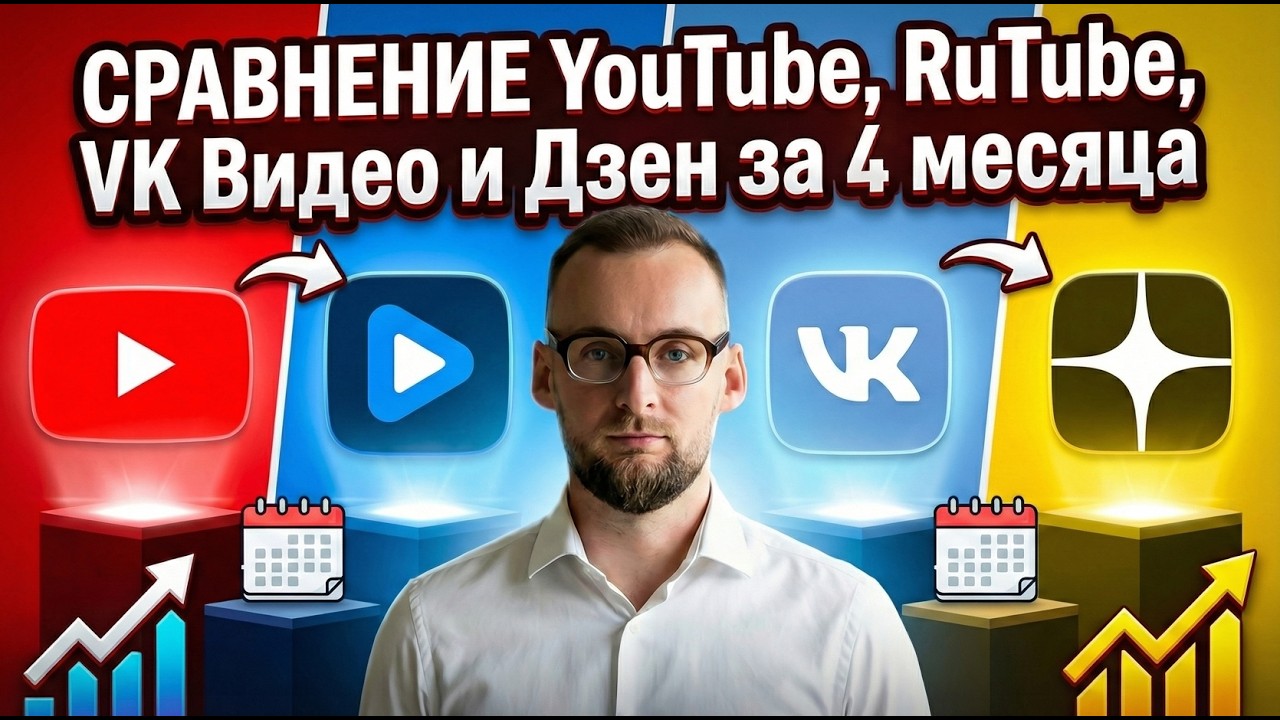 Сравнение Ютуб, Рутуб, ВК-видео, Дзен за 4 месяца