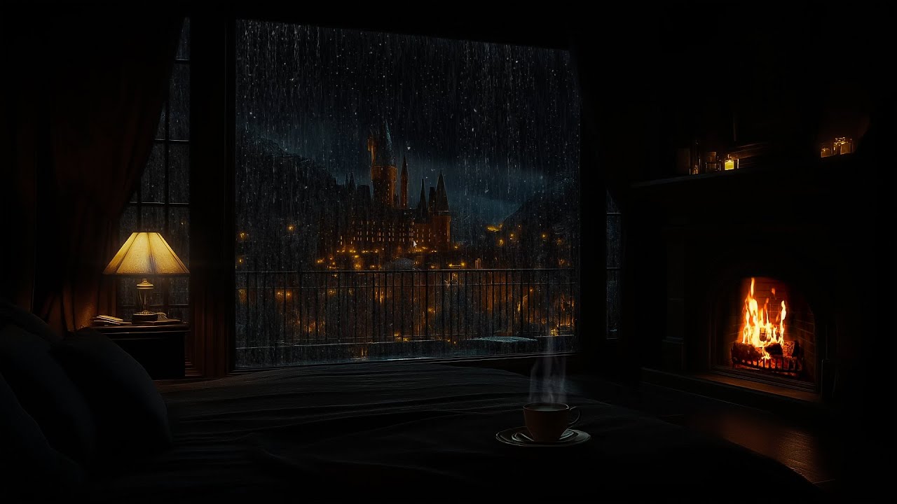 ☕ Peaceful Corner on a Castle Night | Rain on the Window & Warm Fire ASMR for Calm & Better Sleep