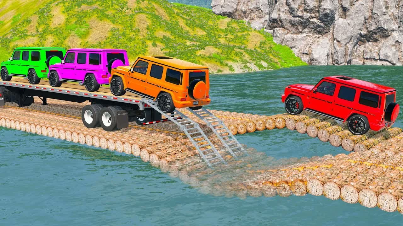 Flatbed Truck McQueen | Transportation with Truck - Pothole vs Car #33 - BeamNG.Drive Gameplay