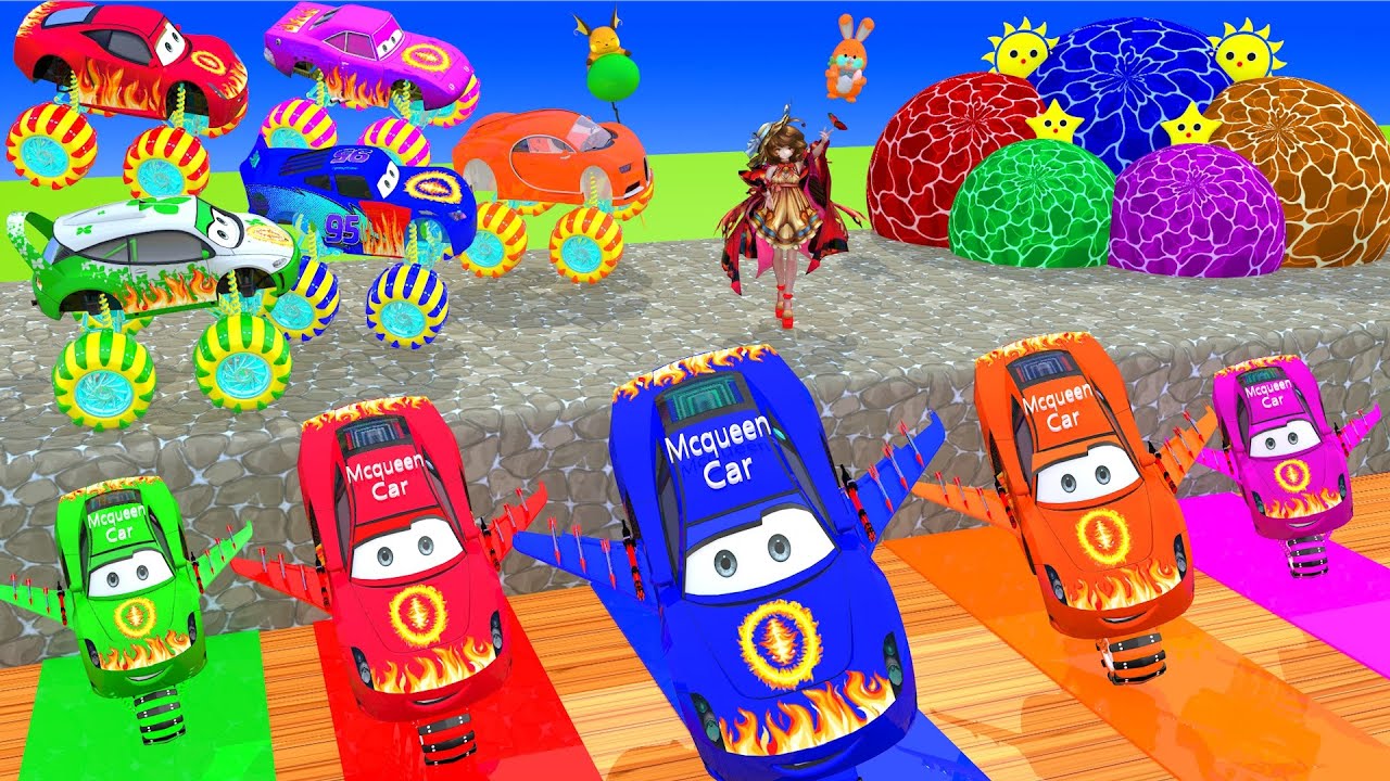 MCQUEEN CAR, POLICE CARS SAVES HIS TEAMMATES FROM OBSTACLES AND MONSTER TRUCK?WILL MCQUEEN BE FREED?