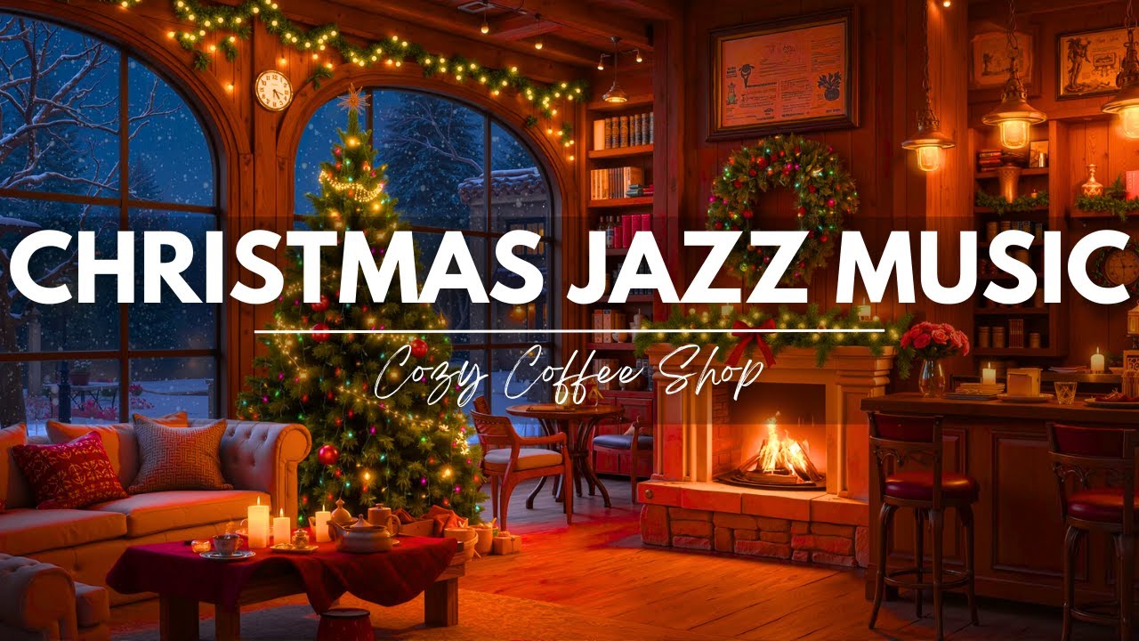 Christmas Jazz Music with Soft Crackling Fireplace to Relax 🎄 Cozy Christmas Coffee Shop Ambience