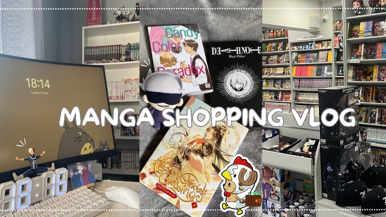 manga shopping vlog 🧸 manga haul, anime merch, opening anime figures + junk food