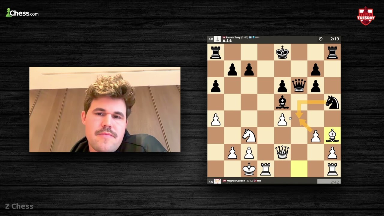 Magnus Shows Up At Titled Tuesday With A Moustache And Destroys His Opponent with 1.a4