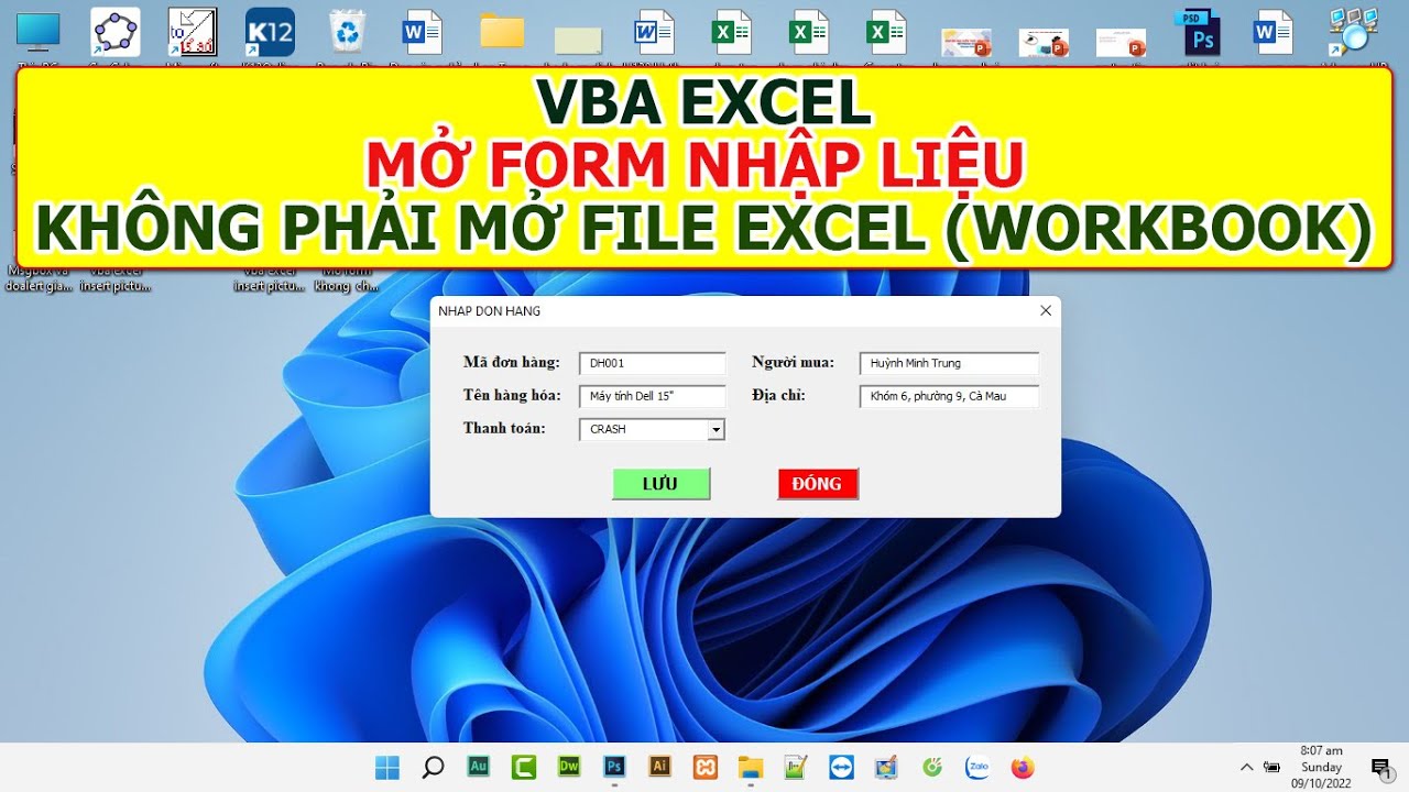 VBA Excel Mở Form nhập liệu Không cần chạy file excel