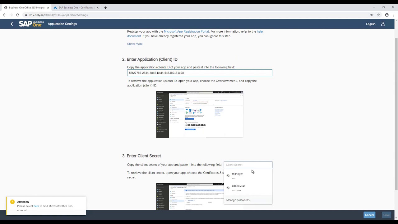 SAP Business One 10.0 Platform Extensibility - Office 365 Setup