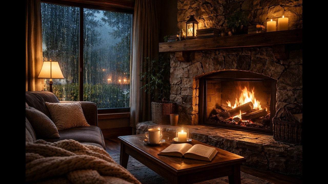Rain & Fireplace Sounds for Deep Sleep (3 Hours, No Mid-Roll Ads) ｜ 暖炉と雨の音・睡眠用BGM