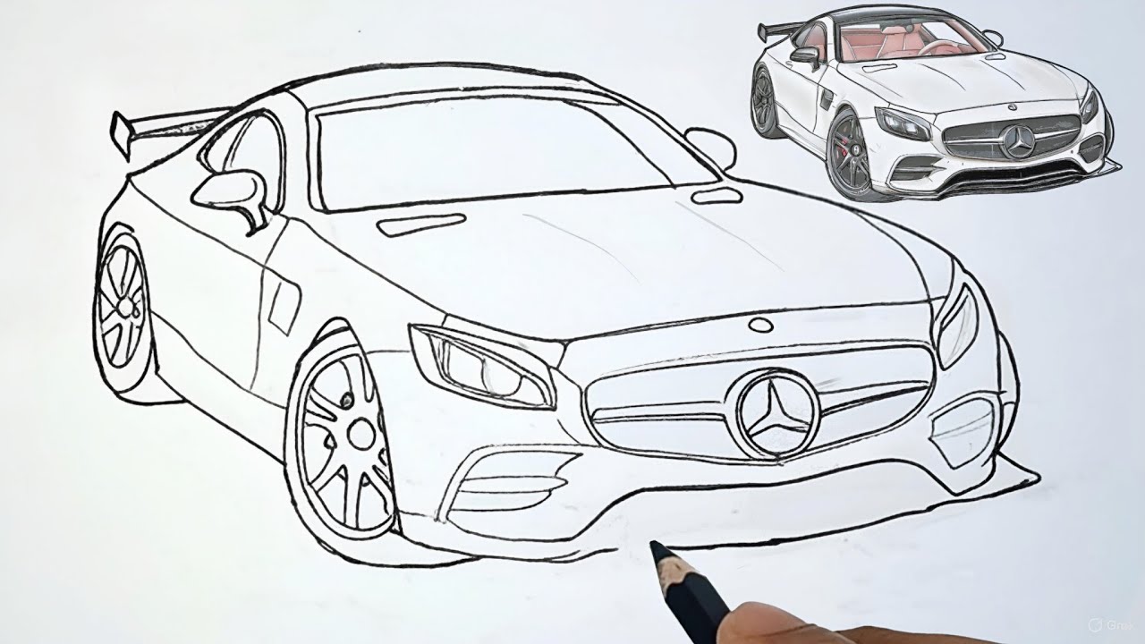 Как нарисовать Mercedes-AMG GT 🔥 Шаг за шагом || Урок рисования карандашом автомобиля Mercedes