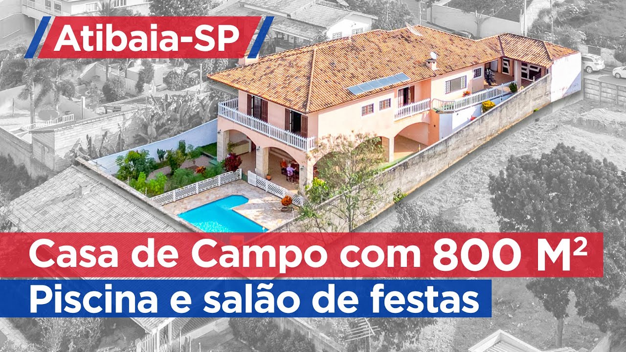 Casa térrea com cara de chácara em Atibaia, 4 dormitórios, salão de festas, piscina e 800 m²