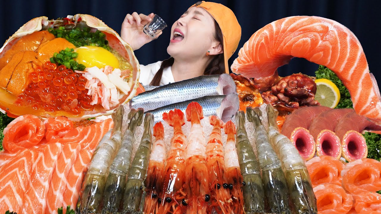 [Mukbang ASMR] Raw Seafood (with Soju+Beer🍺) Shrimp Spoond Worm Salmon Sashimi Sea Squirt Ssoyoung