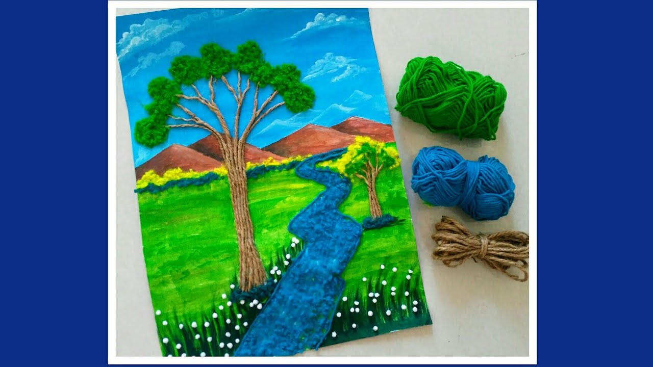Easy Landscape scenery using Woollen & jute || Diy craft | school Project ideas