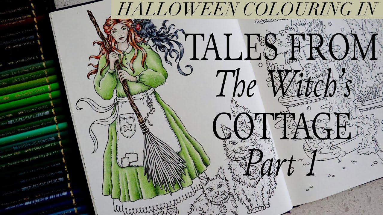 Colouring in Tales From The Witch's Cottage | Hanna Karlzon | Green Witch | Halloween | Polychromos