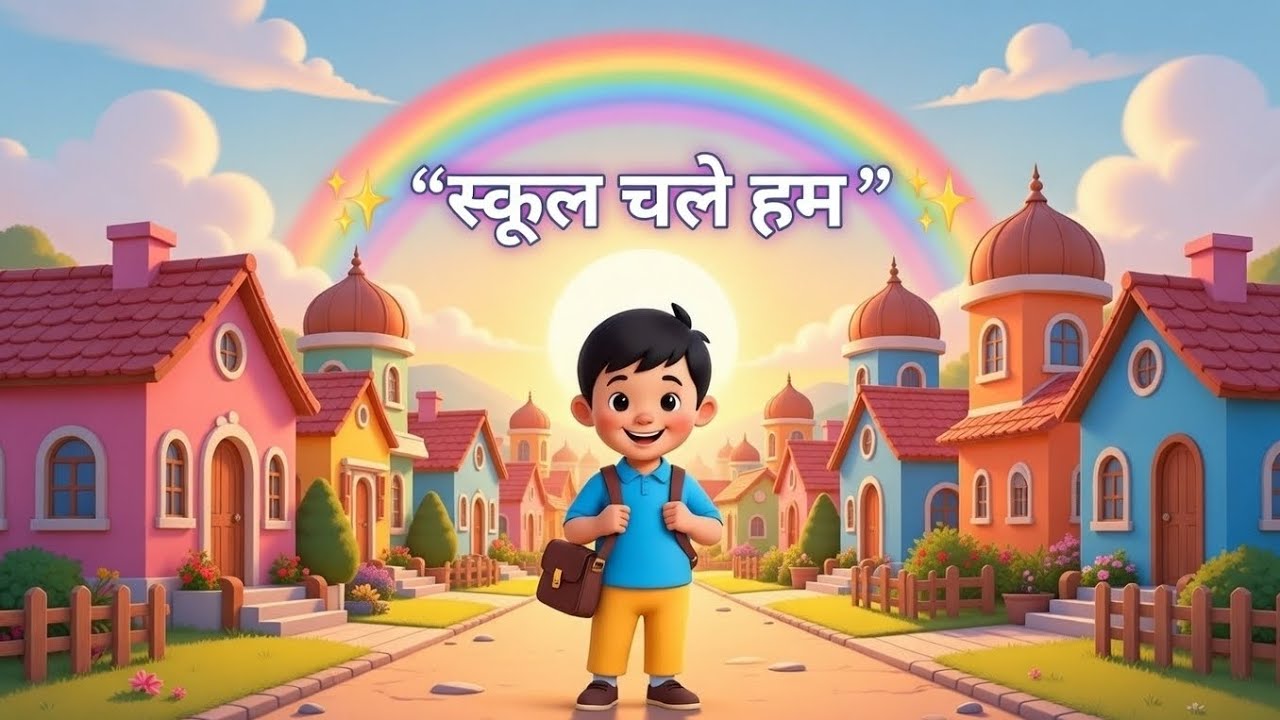 स्कूल चले हम 🏫| Hindi Nursery Rhyme for Kids | 3D Cartoon School Song#hindirhymes#kidspoem #baalgeet