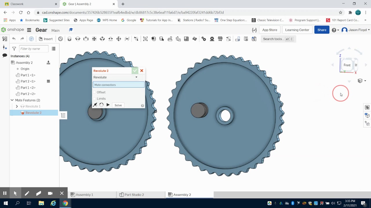 Анимация и Gears #2 Onshape PLTW