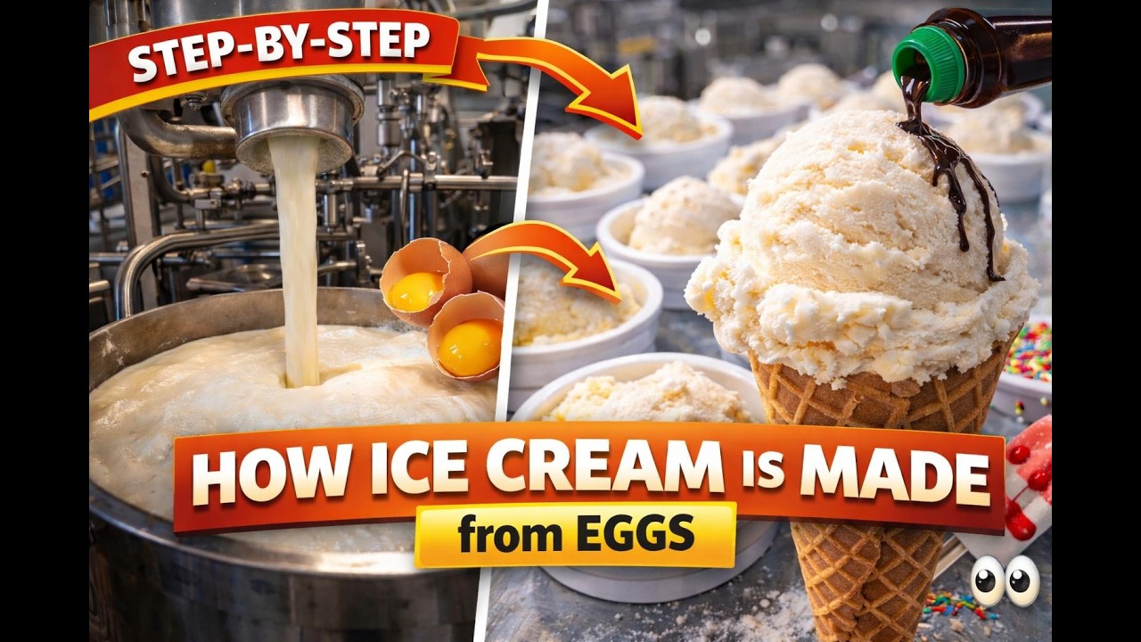 How Ice Cream Is Made from Eggs | Inside an Ice Cream Factory