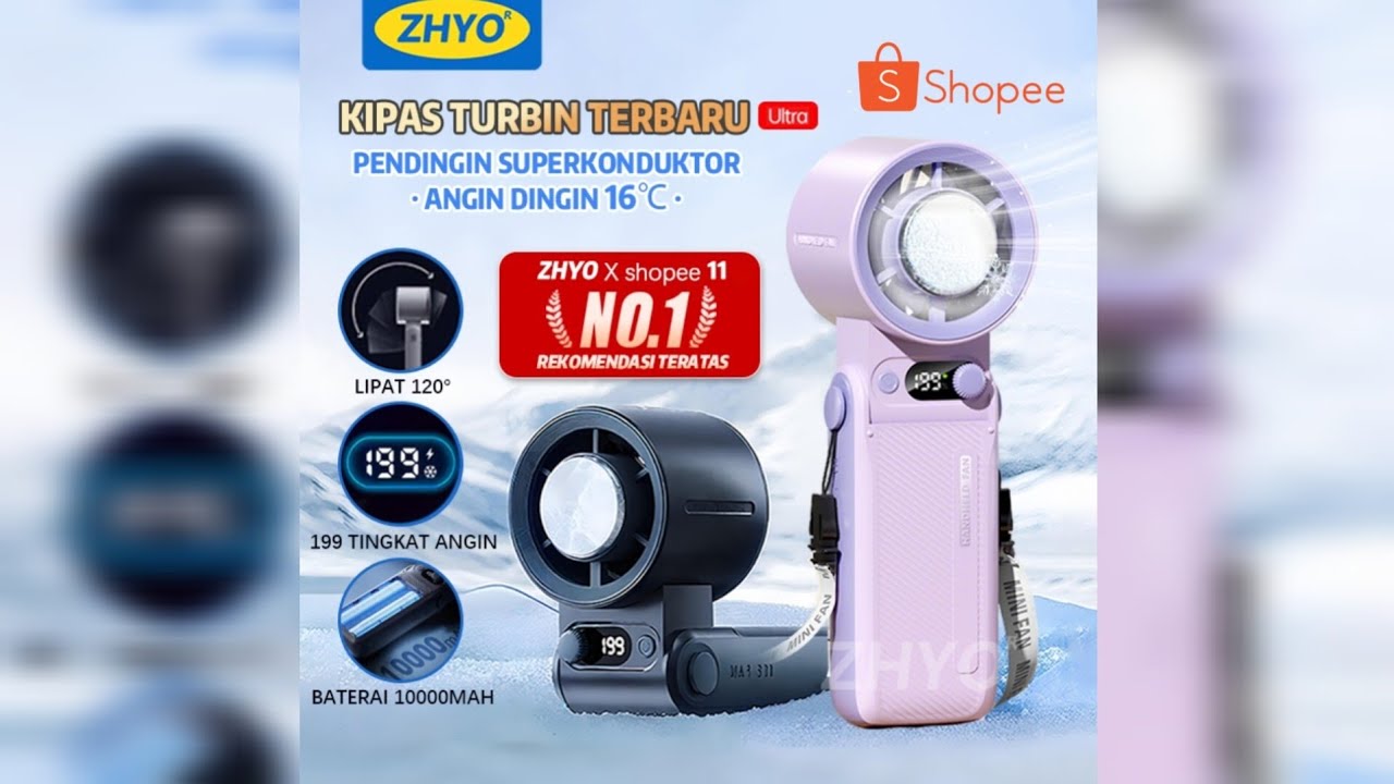 Kipas Angin Mini Gantung Leher Portabel 10000mAh dengan Pendingin, 44 Jam Baterai, Tanpa Suara