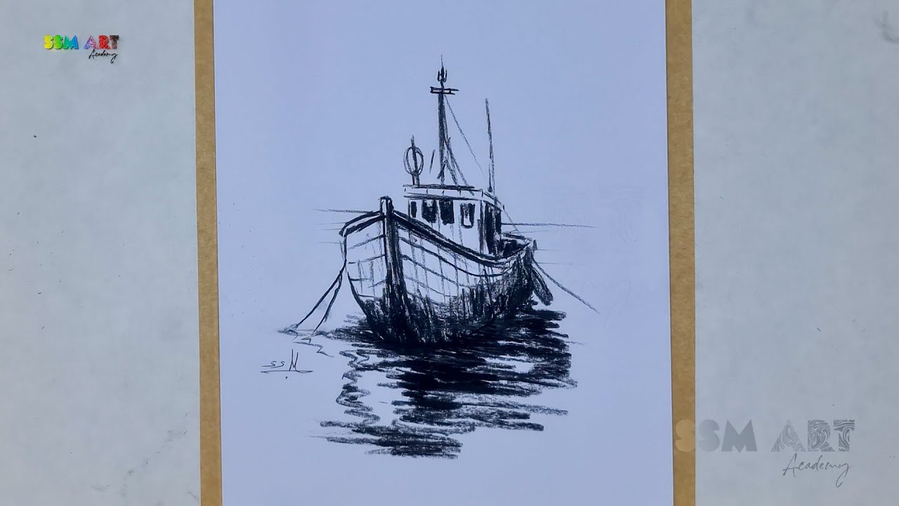 Charcoal Boat Drawing | Peaceful Sketching by SSM Art