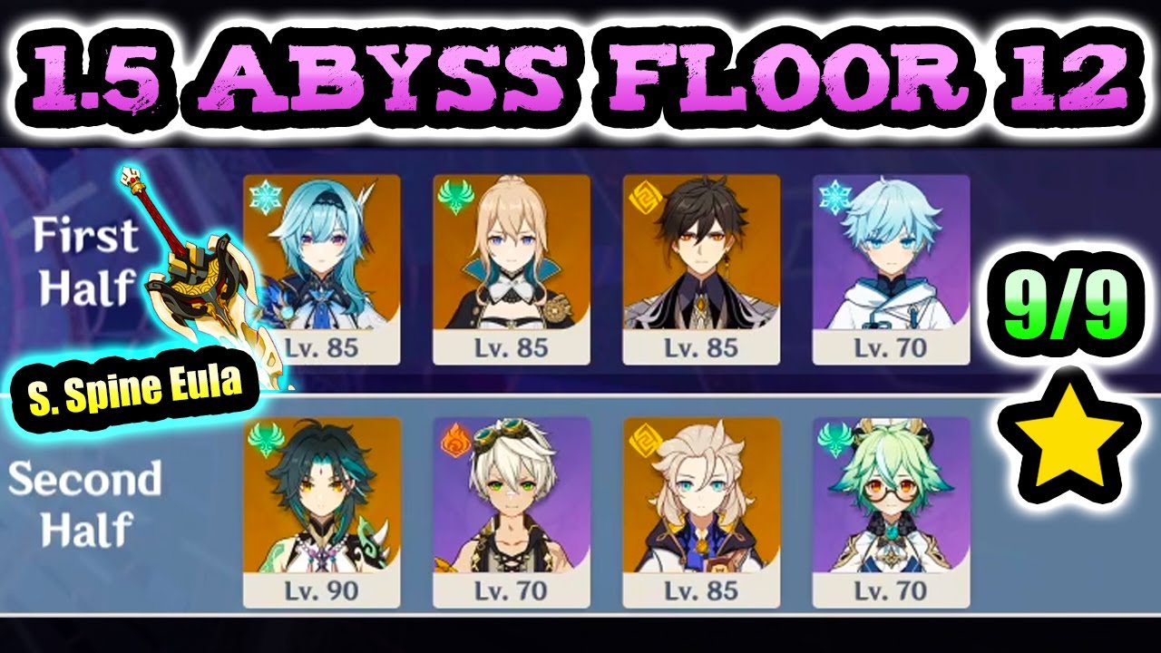 1.5 Spiral Abyss Floor 12 (9 Stars Clear) Ft. Eula Serpent Spine - Genshin Impact