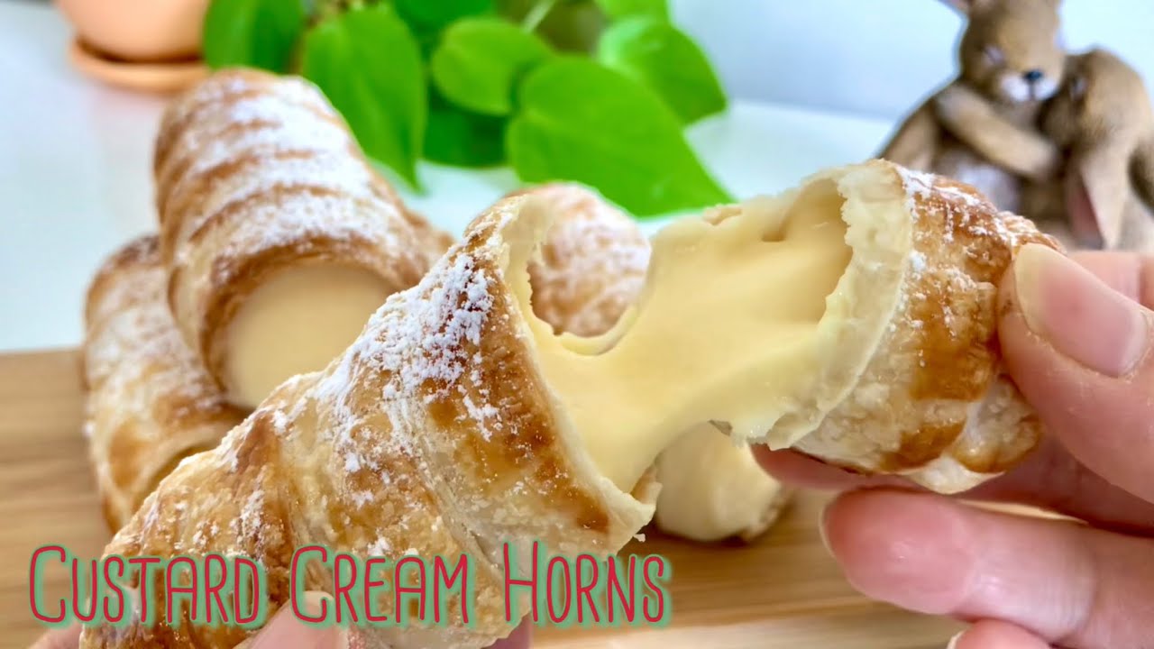 【冷凍パイシート】とろ〜りカスタードの簡単クリームコロネの作り方　Custard Cream Horn recipe【frozen puff pastry 】