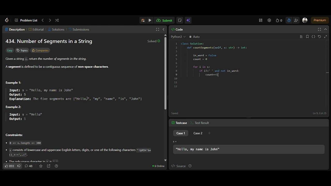 LeetCode 434 Number of Segments in a String Explained | Day 7 | 35/1000 🚀💙