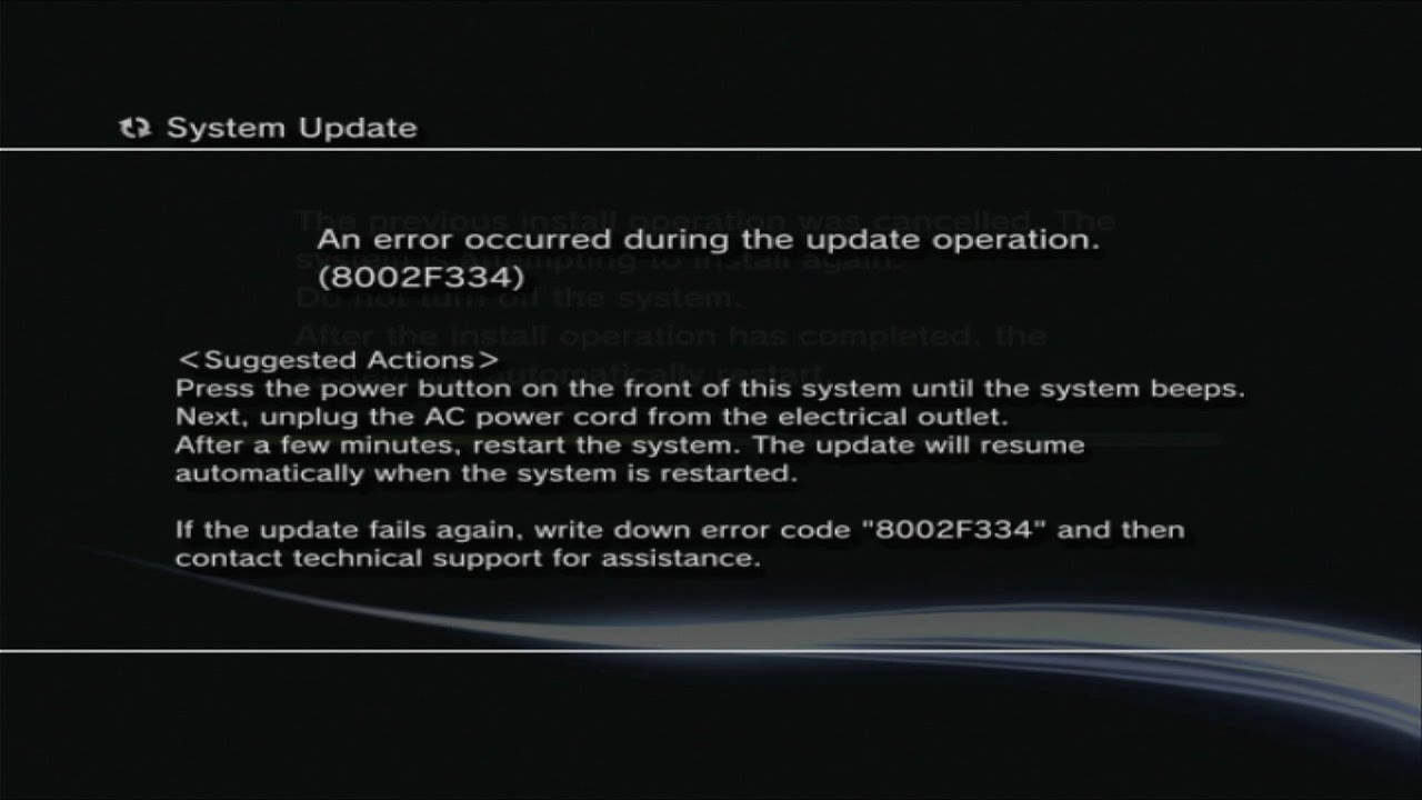 An error occurred during the update operation (8002F334) PS3