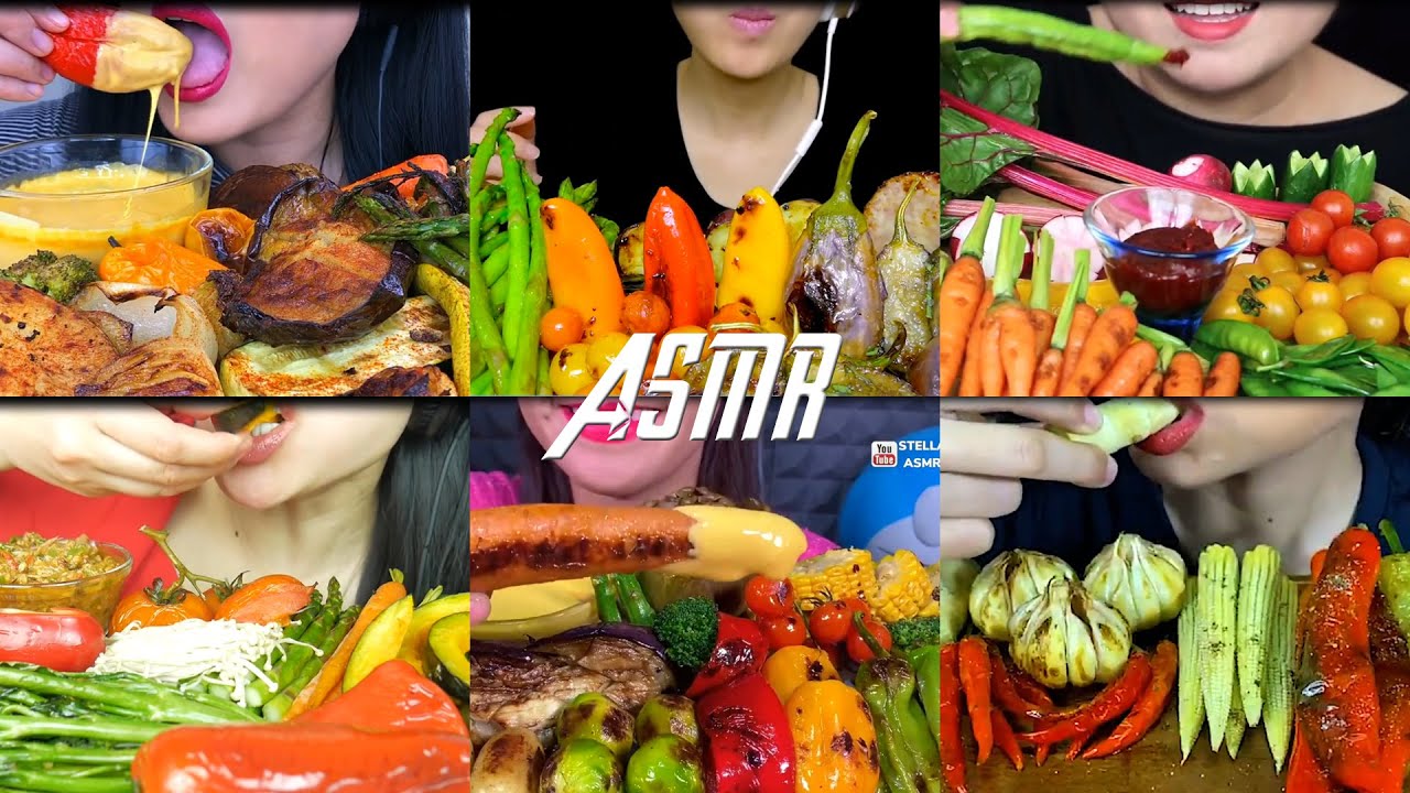 ASMR ROASTED VEGGIES PLATTER WITH SAUCE . I Ăn rau củ quả nướng chấm nước sốt.