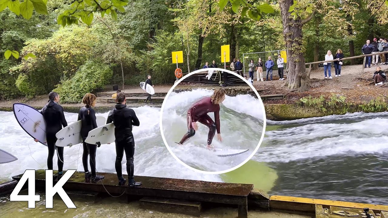 Tourists Stop and Stare — Pro-Level Surfing In Downtown Munich | 4K