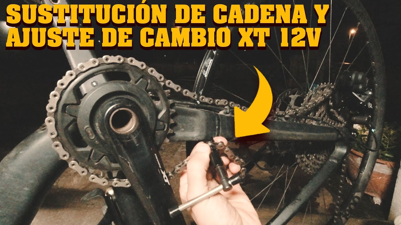 Cambiar y cortar cadena de bicicleta de montaña y ajuste de cambio Shimano XT 12v