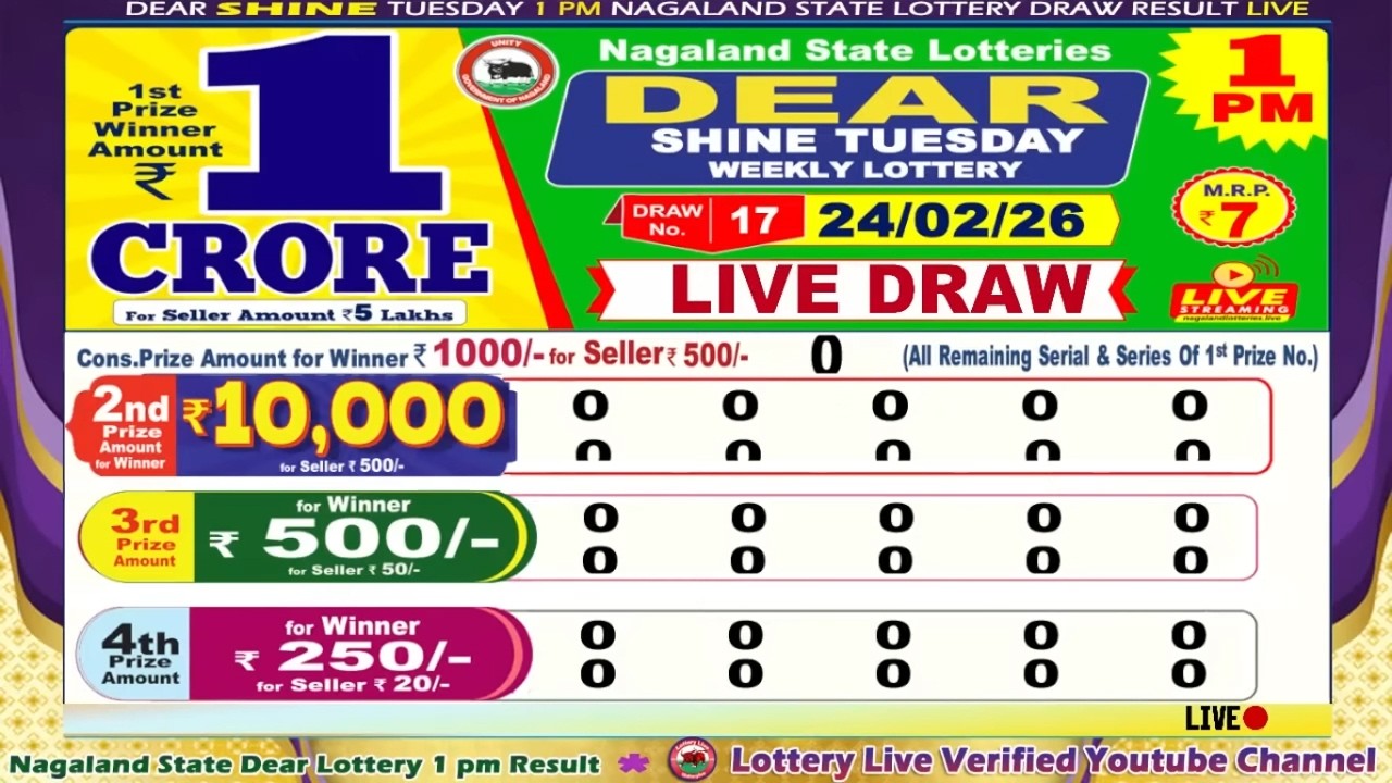 [LIVE] Lottery 1:00 PM Dear Nagaland state lottery live draw result 24.02.2026 | Lottery live