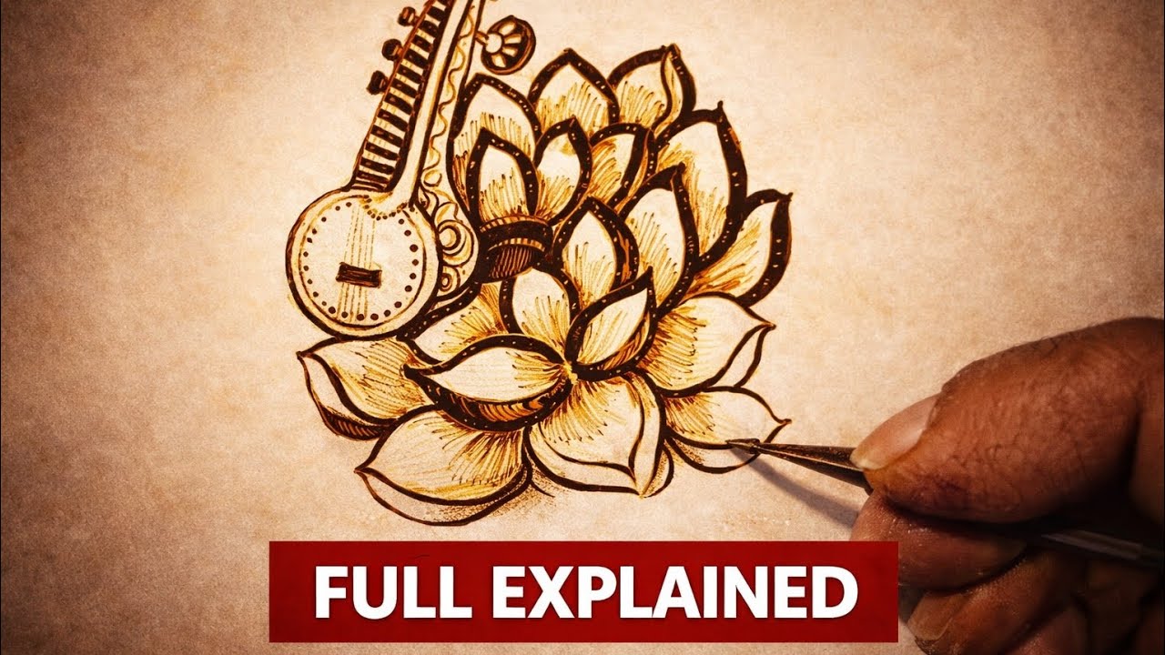 How to draw Lotus flower with sitar in mehndi design.#hennaartbyradhika #kpmehandiart #trending