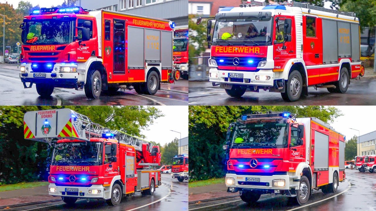 [Feuermeldung in Worms] Löschzug der Berufsfeuerwehr und HLF der FF Stadtmitte auf Einsatzfahrt