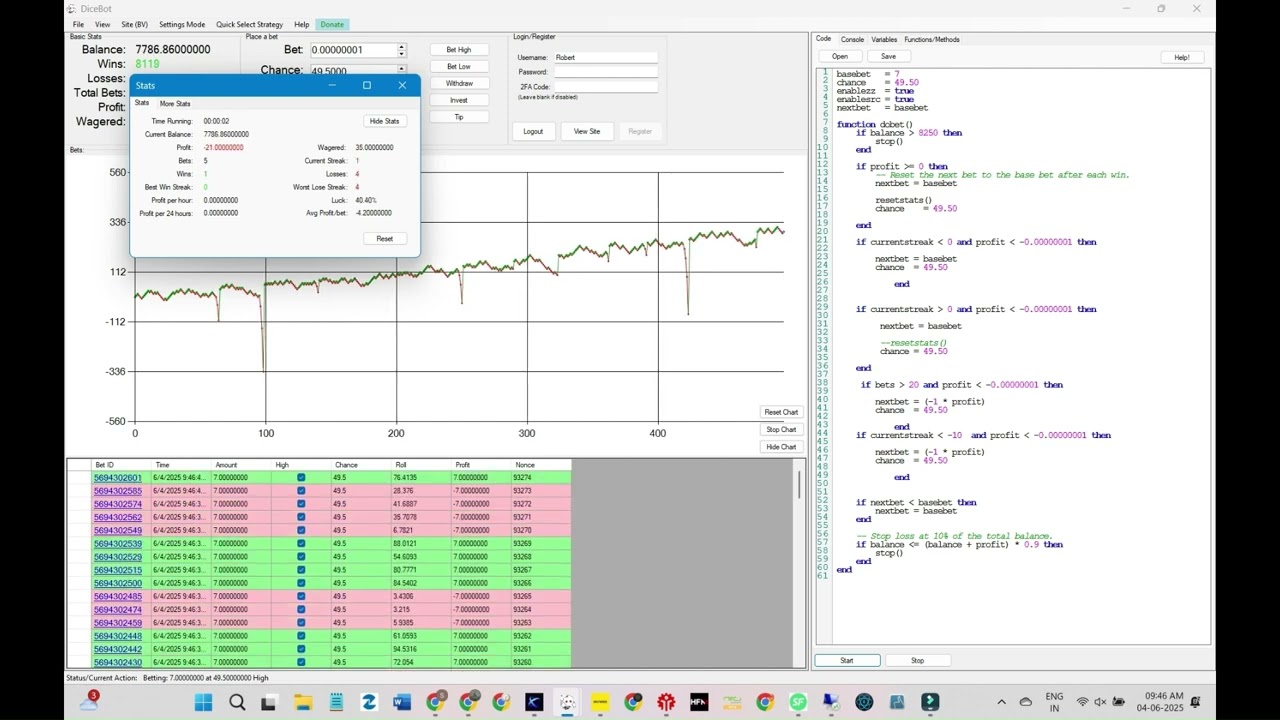 Risk-Controlled Dice Bot That Grew My Balance by 10% in 10 Minutes