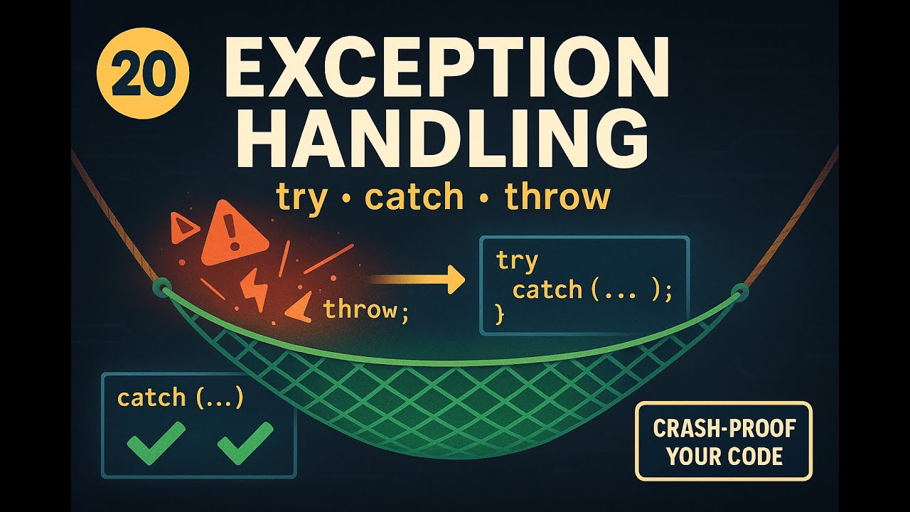 C++ Tutorial for Beginners #20 - Exception Handling (try, catch, throw) | C++ For Placements