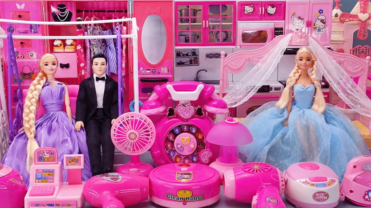 14 Minutes Satisfying with Unboxing Barbie Princess Pink Kitchen,Rock Bed Play Set Review Toys｜ASMR