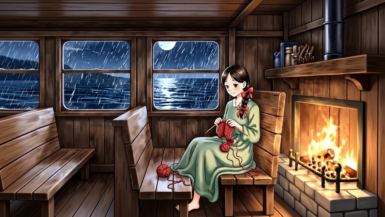 A Rain-Soaked Journey on the Sea Train | Ghibli-Style Video