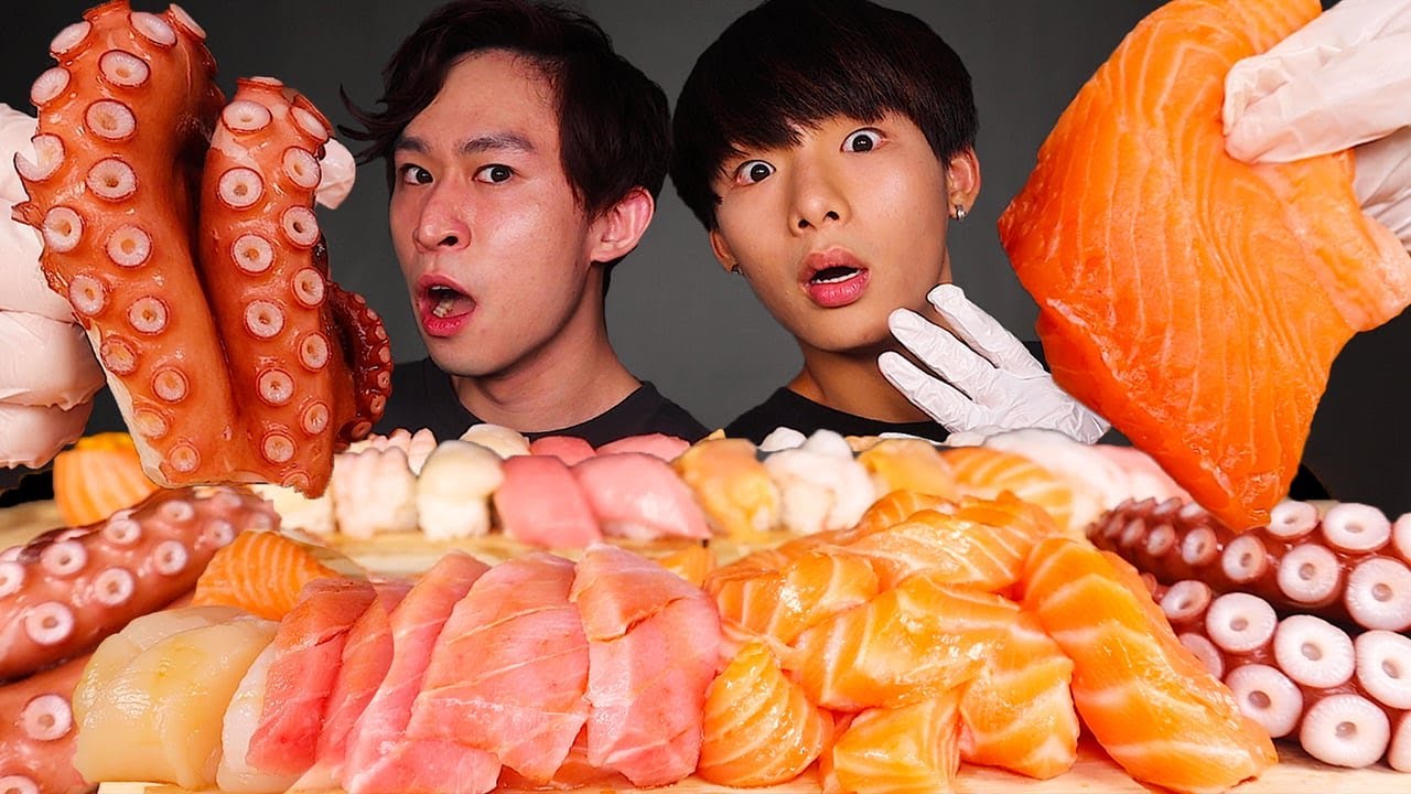 ASMR SALMON TUNA OCTOPUS SUSHI & SASHIMI 🍣 FT. 暗網仔 Deep Web Kid (Eating Sound) | MAR ASMR