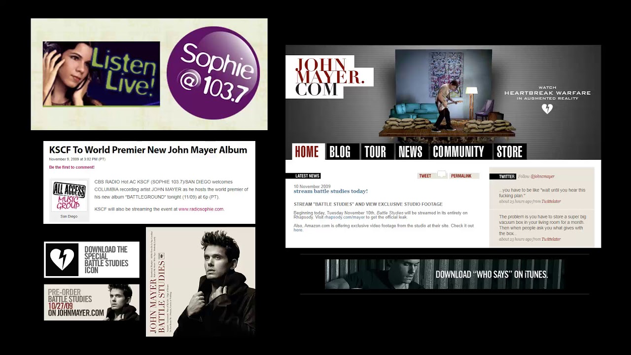 John Mayer's Battle Studies on Sophie 103.7 (with commentary by DJ John Mayer)