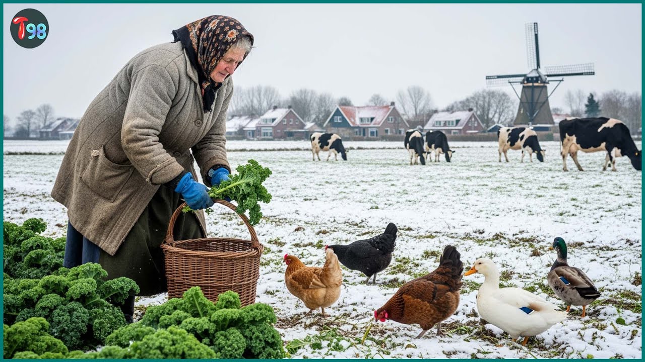 A Peaceful Winter Day in the Countryside – Harvesting Kale, Herding Livestock, and Cooking