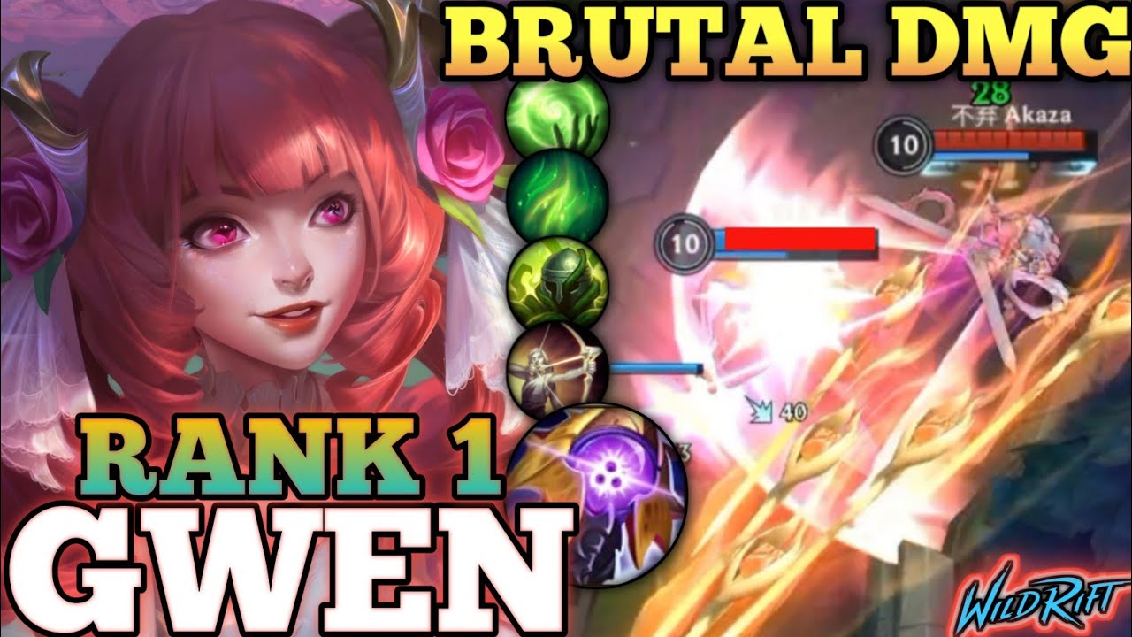 GWEN TOPLANE KILLER MVP PLAY! UNSTOPPABLE IN LATEGAME - TOP 1 GLOBAL GWEN BY 不弃 Akaza - WILD RIFT