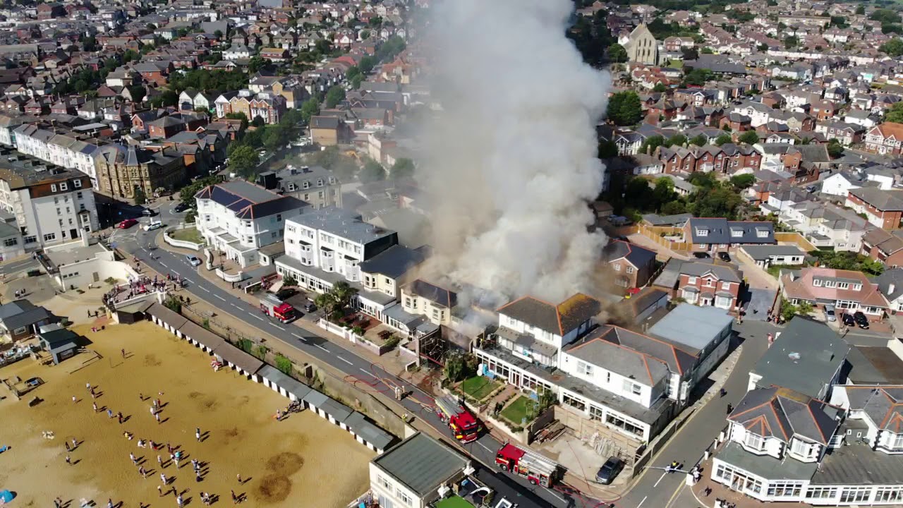 Aerial footage of the fire that spread between two hotels in Sandown - Island Echo