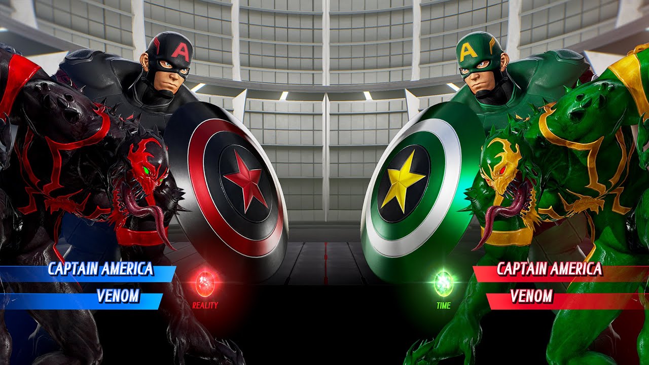 Капитан Америка и Веном (чёрный) против Капитана Америки и Венома (зелёный) — Marvel vs Capcom In...