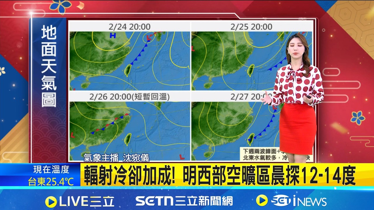 明吹東南風! 各地多雲到晴 東部偶雨  明後日清晨中部以北易有霧! 注意安全 │氣象主播 沈宛儀│新聞一把抓20260222│三立新聞台