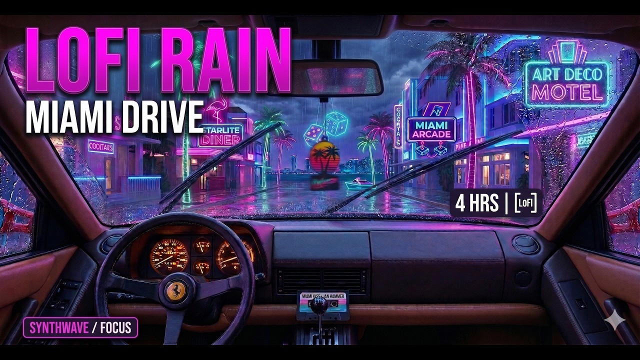 Rainy Night Cruise 🚙 Miami Synthwave Lofi | Relax Mix