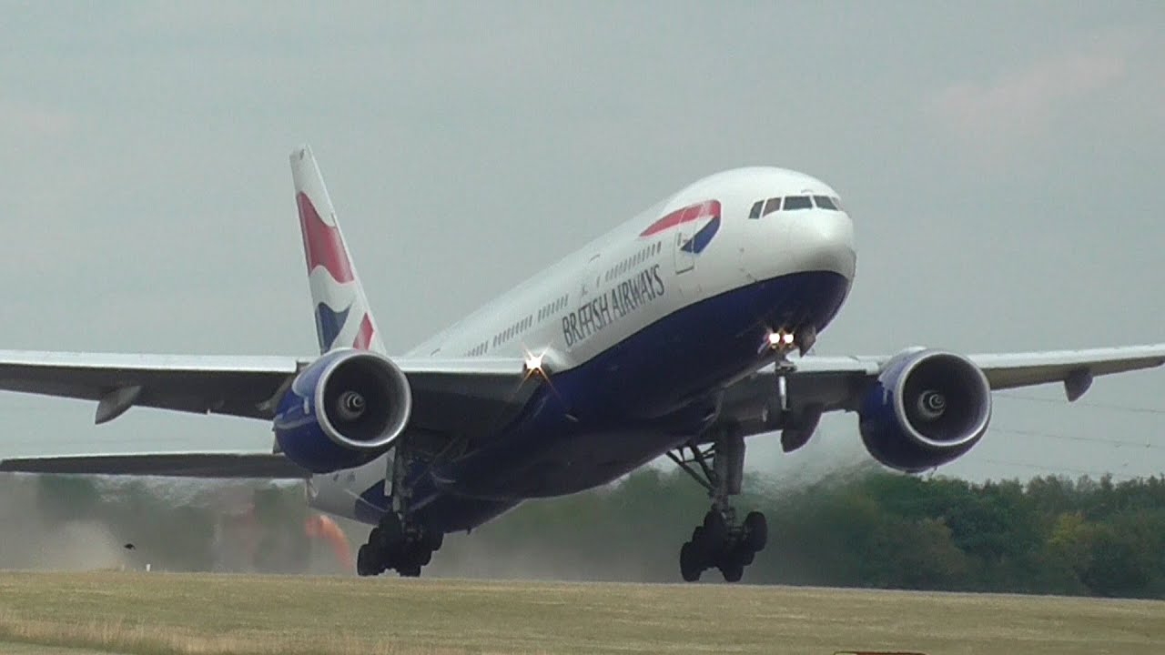British Airways Boeing 777 G-YMMF Take Off at Cambridge Airport