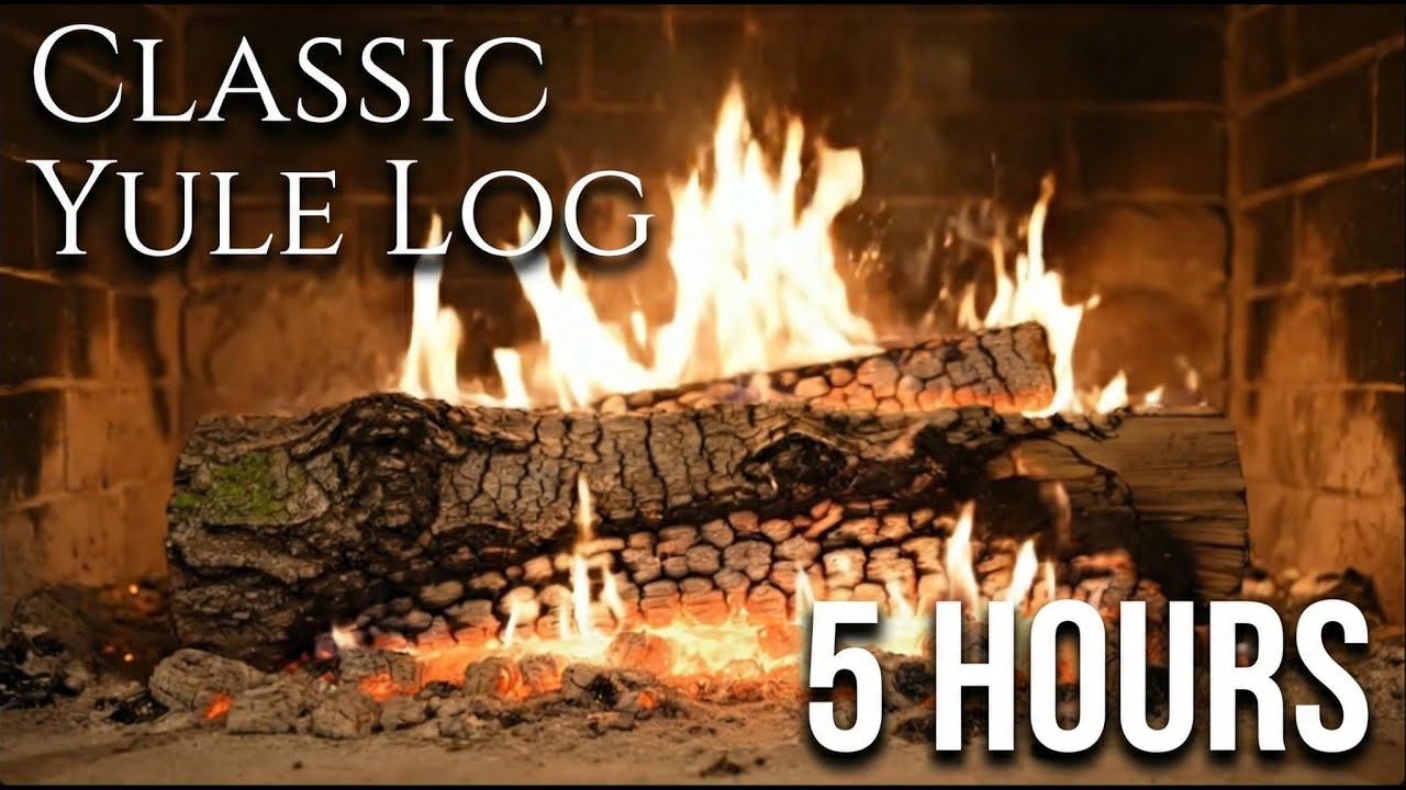 Yule Log Fireplace • 5 Hours of Crackling Fire & Warm Winter Ambience