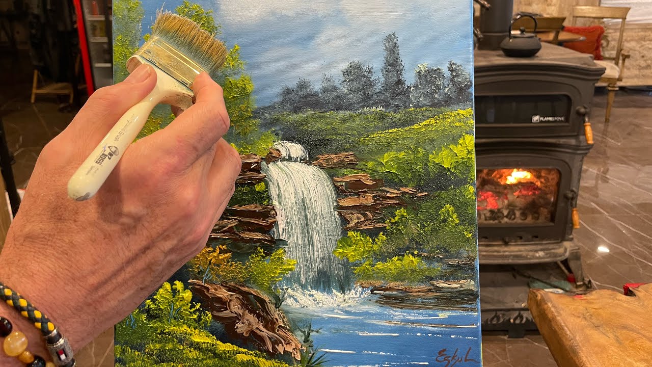 Yağlı boya şelale manzara resmi çiziyoruz.@MahirErkul #howtopaint #yağlıboya #painting #oilpaint