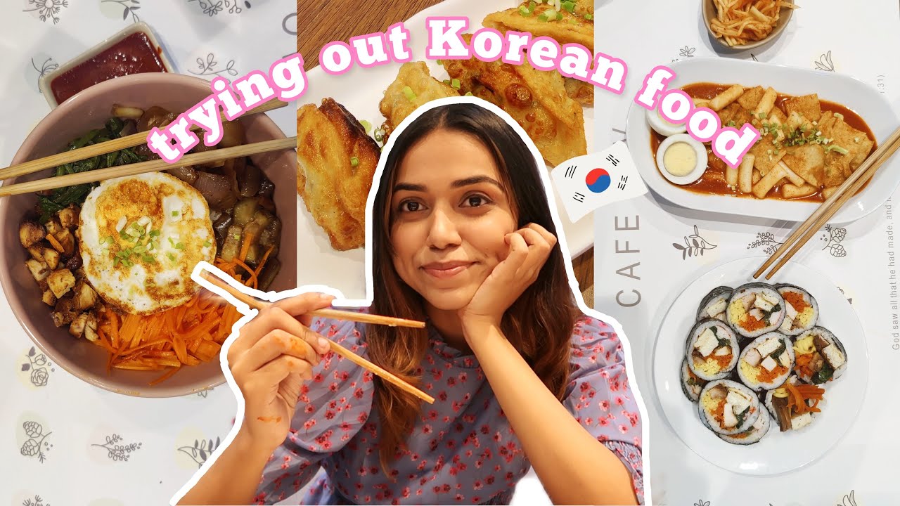 Indian girl trying Korean food for the first time (Tteok-bokki, Kimbap, Bibimbap & more)