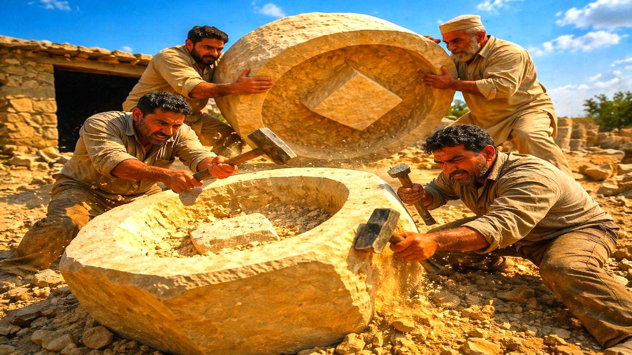 Удивительная техника вращения гигантского камня от пакистанской мастерской - @AmazingExperts