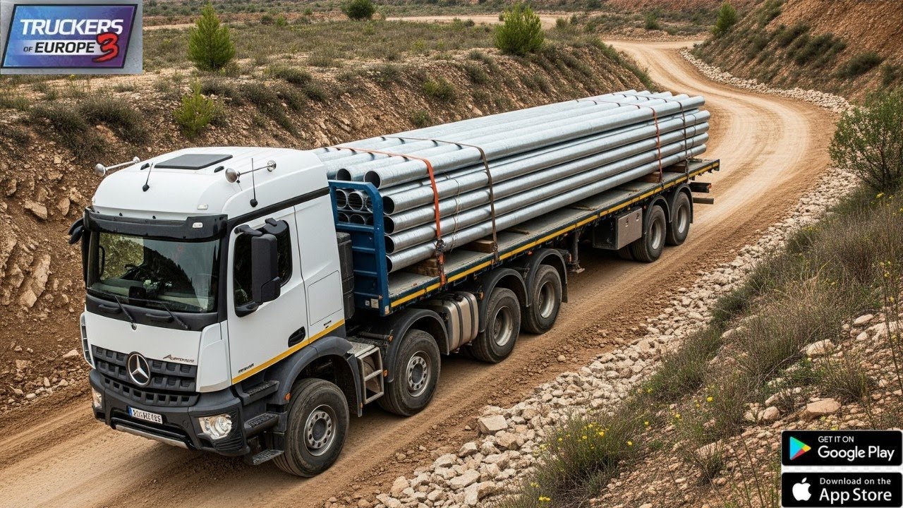 Truckers of Europe 3 | Mercedes Arocs Night Drive Off-Road Challenge 🌙🚛 | 18T Metal Pipes Delivery