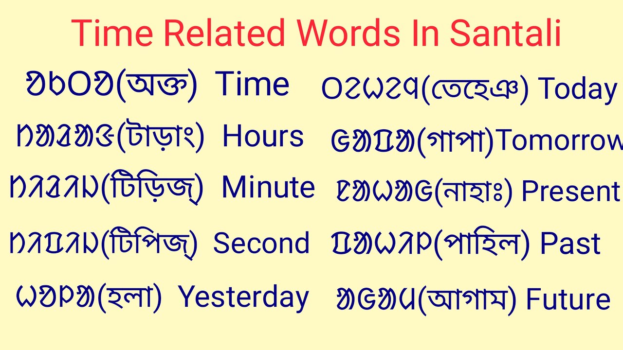 Time Related santali words meaning in olchiki ᱾᱾ᱚᱠᱛᱚ ᱥᱟᱞᱟᱜ ᱡᱚᱯᱲᱟᱣ ᱟᱠᱟᱱ ᱟᱹᱲᱟᱹ ᱠᱚ ᱥᱟᱱᱛᱟᱲᱤ ᱛᱮ᱾#words