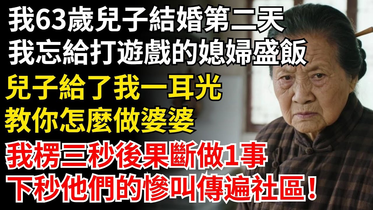 我63歲兒子結婚第二天，我忘給打遊戲的媳婦盛飯，兒子給了我一耳光：教你怎麼做婆婆！我楞三秒後果斷做1事，下秒他們的慘叫傳遍社區！